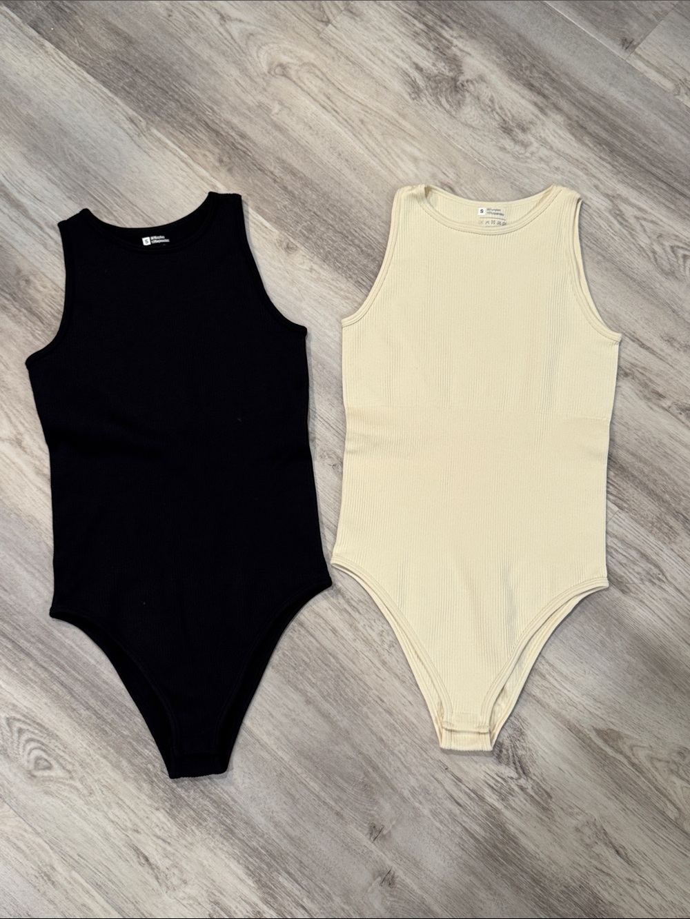 Women’s Ribbed Tank One-Piece Bodysuit - Black and Cream size small